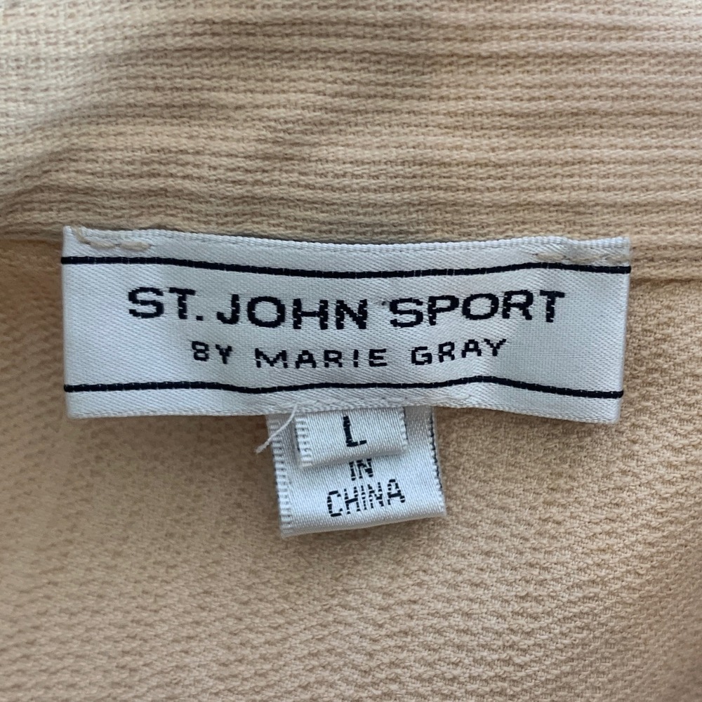 Vintage St. John Sport Jacket Large Beige Cotton Safari Blazer Textured Knit - Picture 7 of 12